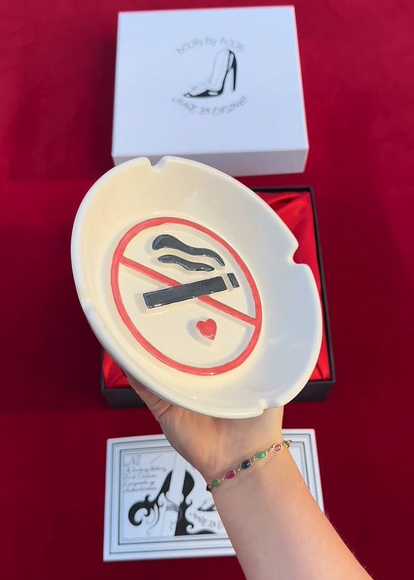 The No Smoking Ashtray, White Black Red Original Ceramic Collectible