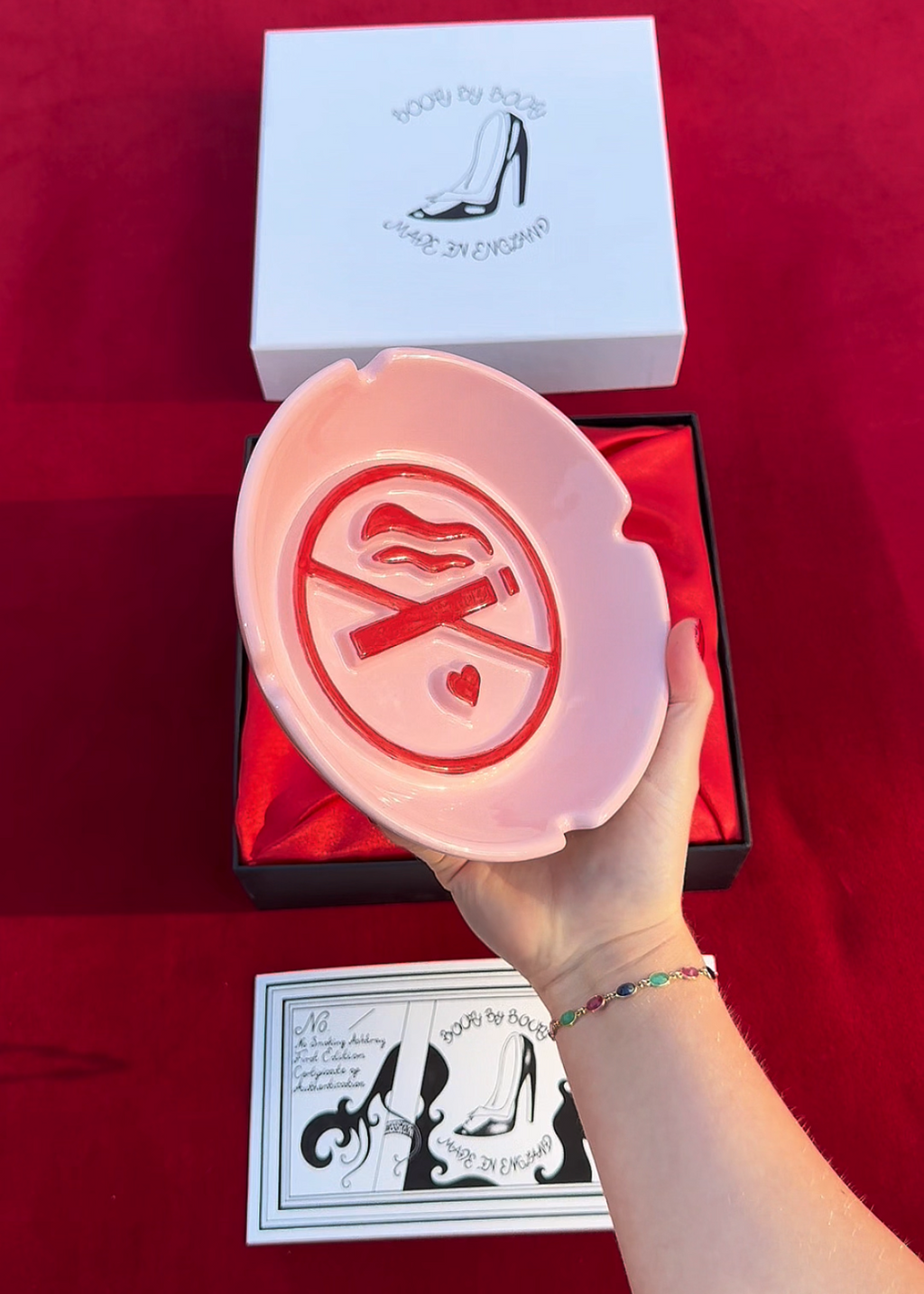 The No Smoking Ashtray, Pink Red Original Ceramic Collectible