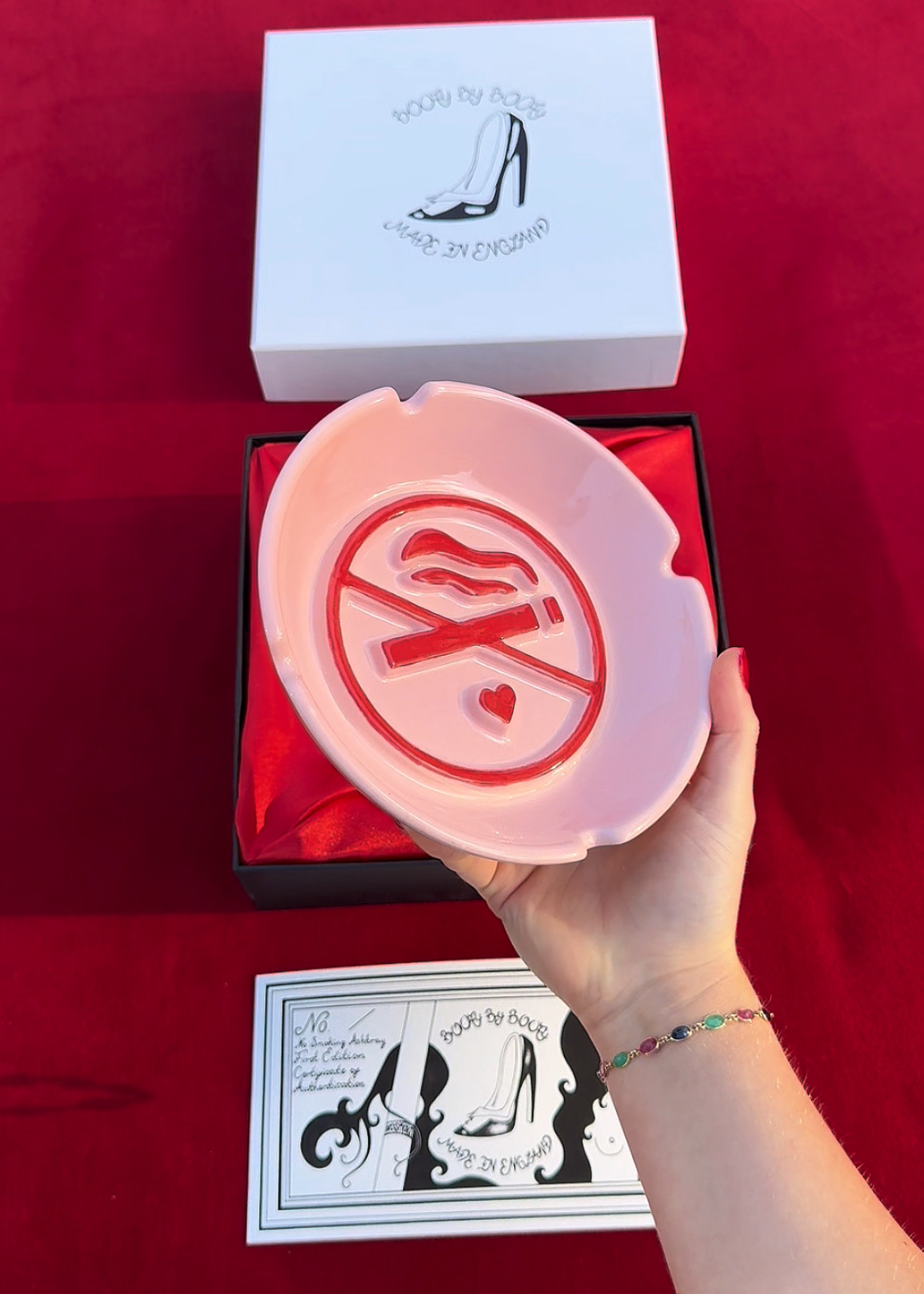 The No Smoking Ashtray, Pink Red Original Ceramic Collectible
