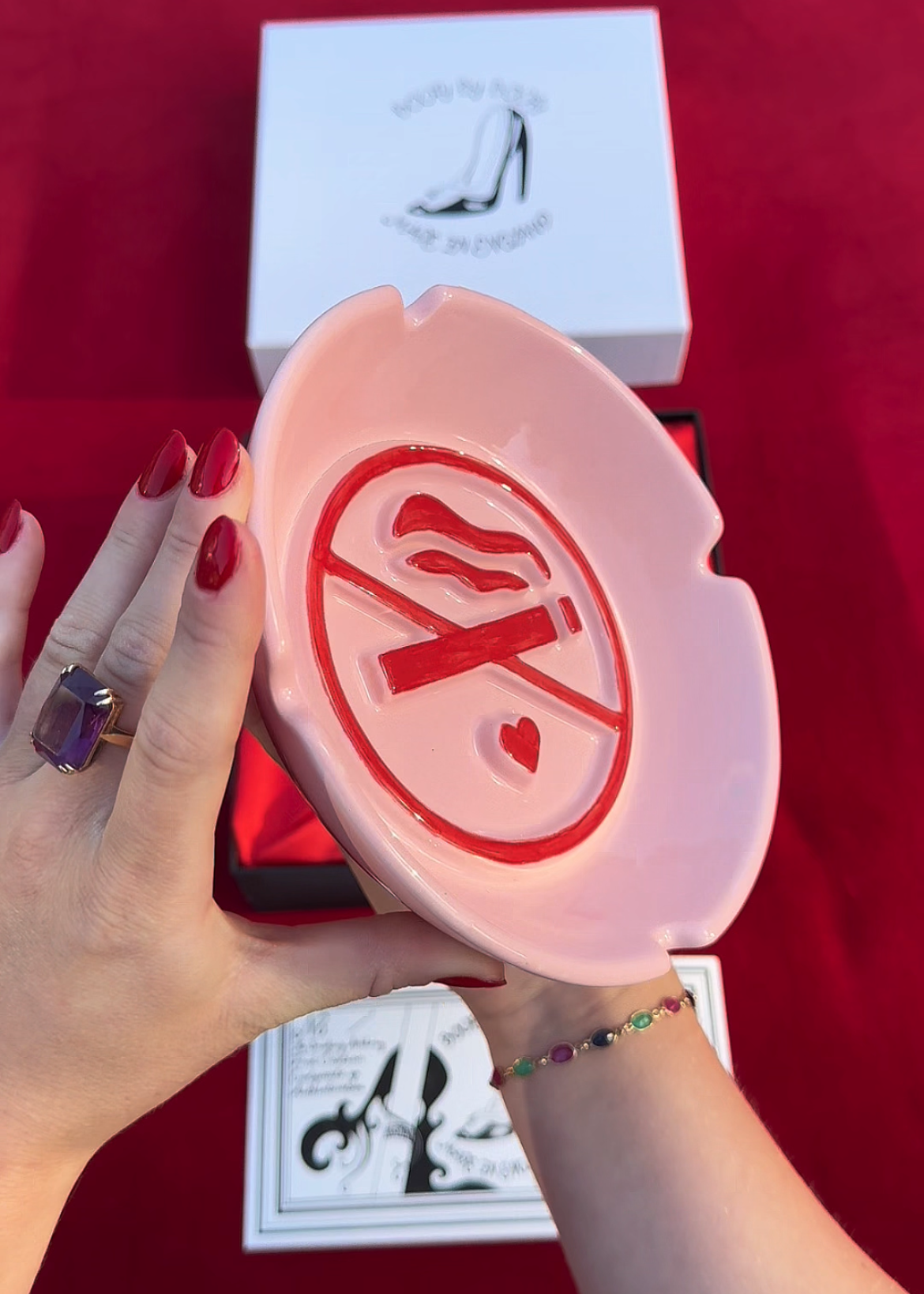 The No Smoking Ashtray, Pink Red Original Ceramic Collectible