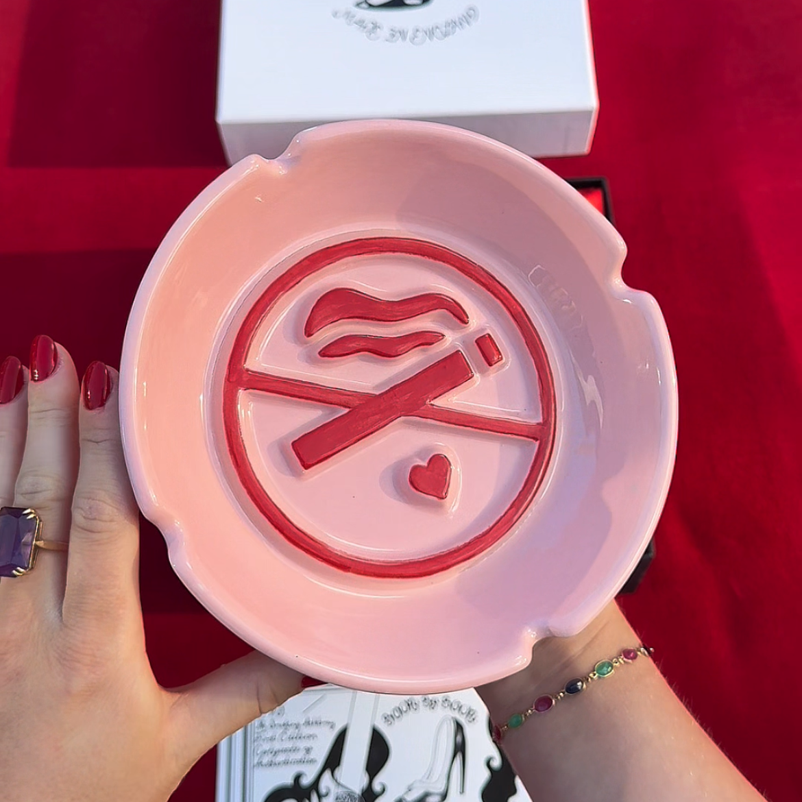 The No Smoking Ashtray, Pink Red Original Ceramic Collectible