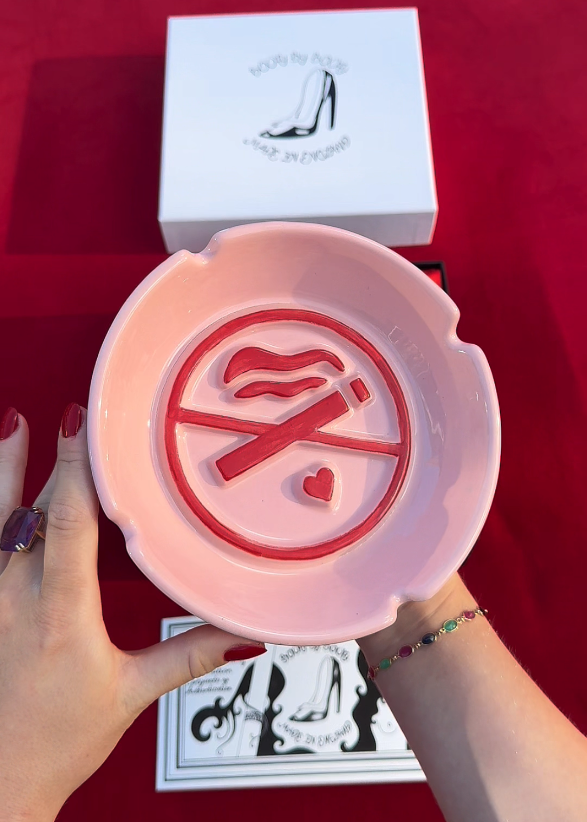 The No Smoking Ashtray, Pink Red Original Ceramic Collectible