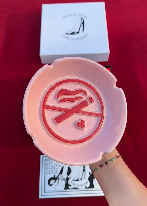 The No Smoking Ashtray, Pink Red Original Ceramic Collectible