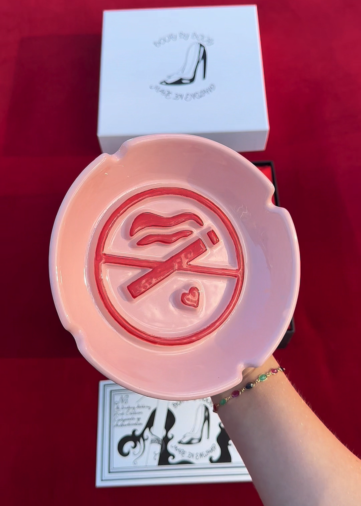The No Smoking Ashtray, Pink Red Original Ceramic Collectible