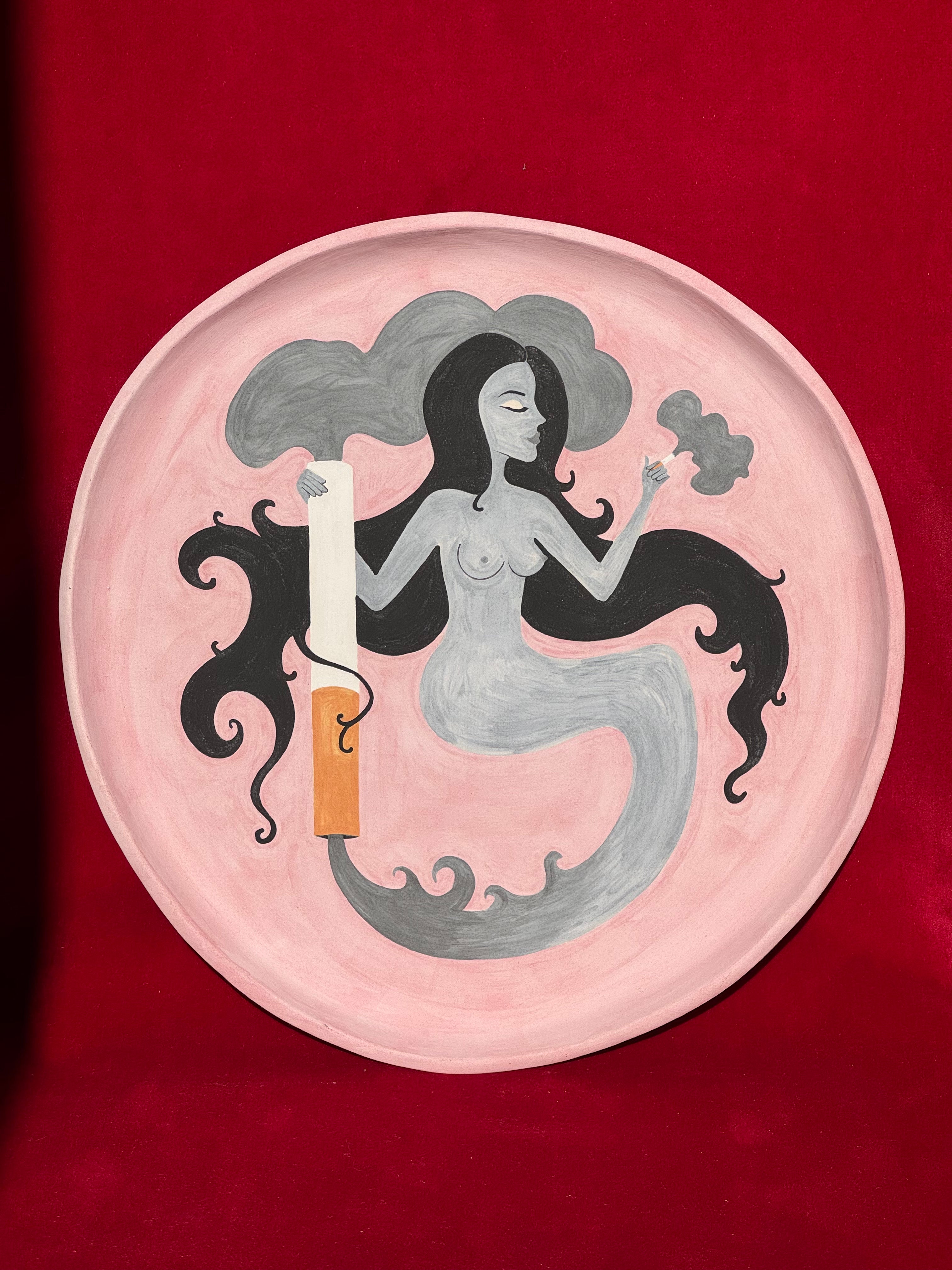 Cigarette Smoke Muse Hand-Painted Ceramic Plate
