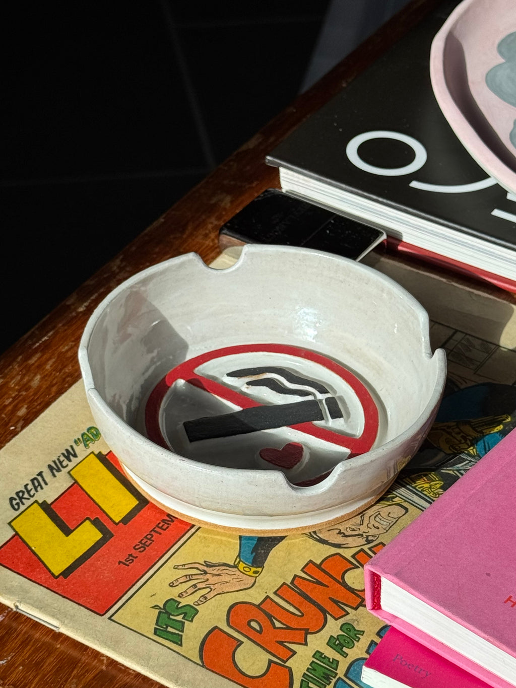 The No Smoking Ashtray, Hand Carved Ceramic Ashtray